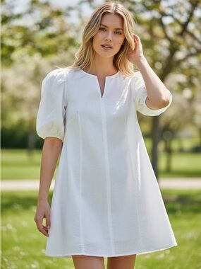 a new day White Mini Dress Notch-Neck shift size 24